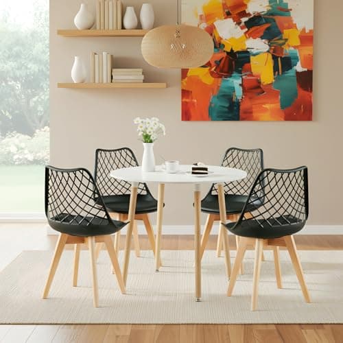 **White Round Dining Table with 4 White Dining Chairs 4 Piece Set for Dining Room, Kitchen, Living Room**
| **White Din