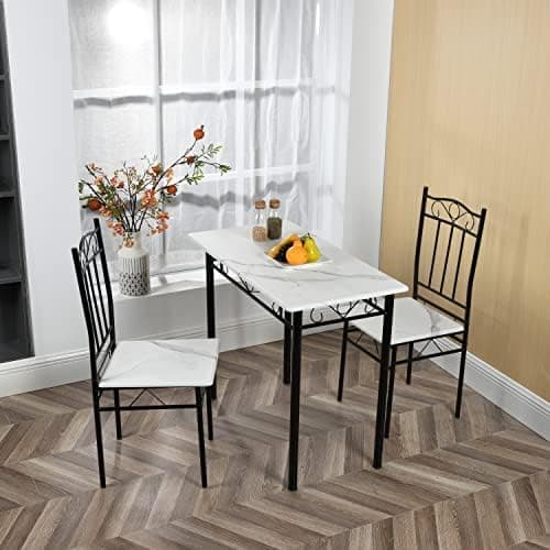 Esszimmer-Set mit Esstisch und 4 Stühlen, Buchenholzmaserung, weiße Metallbeine, perfekt für Esszimmer und Küche, präch