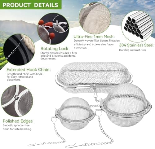 Edelstahl Teesieb 3 Stück, Ideal für Teekannen - Gewürzkugel & Teefilter, 3 Größen