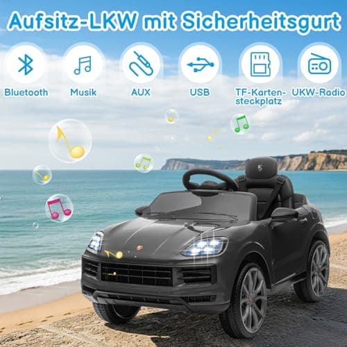 LALAHO Kinder Elektroauto 12V Schwarz mit MP3-Funktion und LED-Leuchten