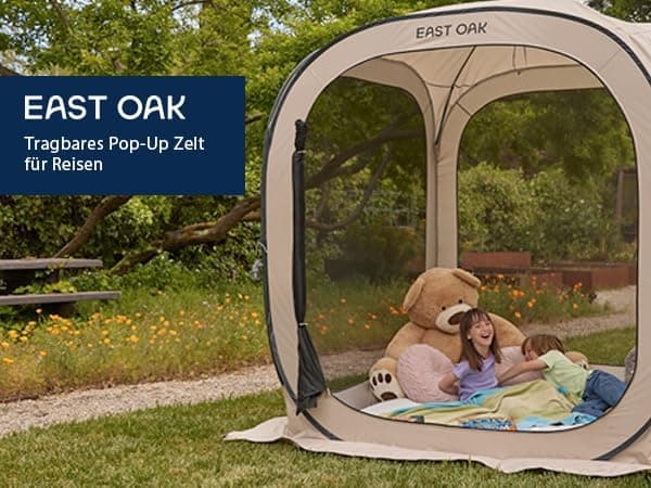 EAST OAK Pop Up Zelt 2-3 Personen - ideal für Familie, Camping und Garten - Wasserdicht, UV-Schutz, 360° Belüftung, Anti