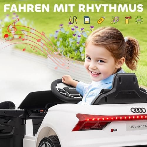 HOMCOM Kinder Elektroauto Weiß für 3-5 Jahrealte Kinder mit 2 Motor, 2,4 GHz Fernbedienung und Sanftstart