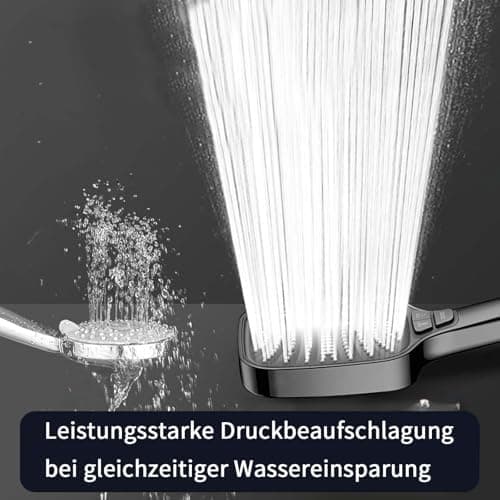 Duschbrause Duschkopf – Wassersparender Duschkopf mit 8 Strahlarten und Stoppfunktion, groß, Silber Chrom