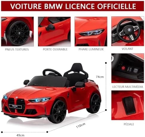 Lizenziert BMW M4 Kinder Elektroauto 12V 2,4G-Fernbedienung USB LED Musik