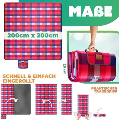 Kesser® Picknickdecke wärmeisoliert für 4-6 Personen - rot, faltbar mit Tragegriff und wasserdichter Unterseite