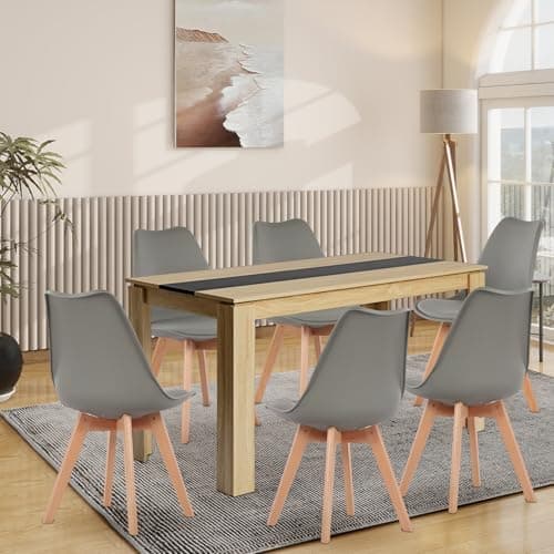 Esszimmergruppe Esstisch 120CM Rechteckig Holz + 4er Stühle grau Eiche-Weiß Tischbein für Wohnzimmer Küche Büro