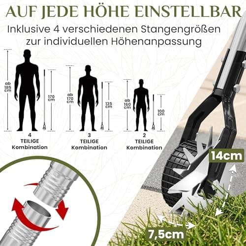 Rasenkantenschneider – 4-teilig Verstellbarer Edelstahlgriff, ideal für alle Körperstellen, verbesserter gepolsterter Gr