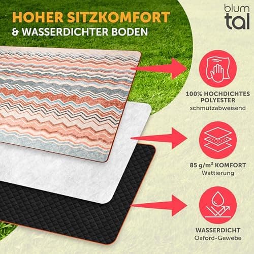 BlumtalPremium Picknickdecke wasserabweisend 200x200 cm - Outdoor-Decke Boho & Terrazzo Design - waschbar + weiche Zwisc