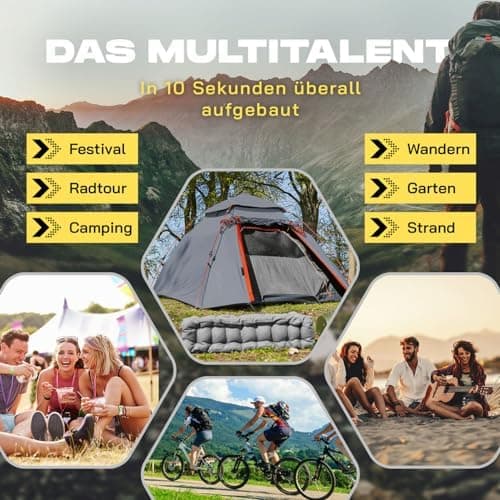 Lumaland Pop Up Camping Zelt 2-3 Personen | 4 Jahreszeiten Igluzelt Leicht, Wasserdicht & Robust | Outdoor Trekking & Fe