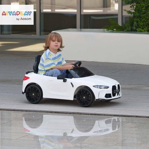AIYAPLAY Kinder Elektroauto für 3-5 Jahre Kinder - 12V 2,4 GHz Fernbedienung mit Hupe, LED, Musik & Sanftstart - Rot