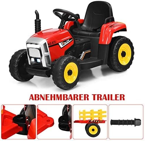 COSTWAY 12V 3-Gang Traktor mit LED Lichtern, Musik & Hupe für Kinder ab 3 Jahre - Grün