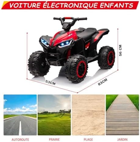12V Kinderquad Elektroauto für 3+ Jahrealte Kinder mit LED und Musik, 2 Geschwindigkeiten und Hupe, Fernbedienung inklus