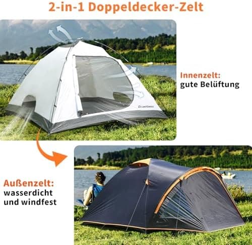 EchoSmile Wasserdicht 3-4 Personen Camping Zelt 5000mm, Ultraleicht für Jahreszeiten-Trekking und Festival-Spiele