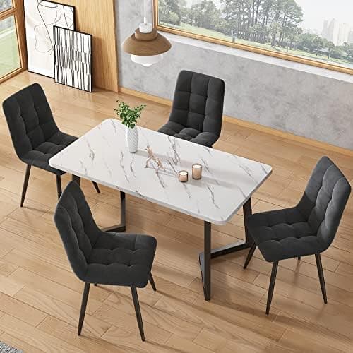 Modern Küchentisch Set 117x68cm mit 4 Schwarzesszimmerstühlen (Schwarz)