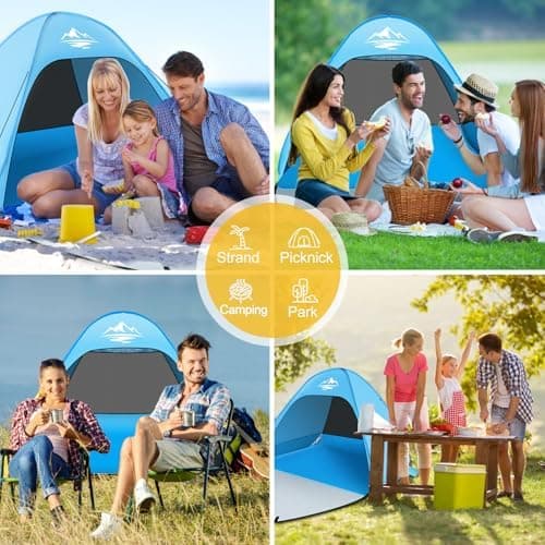 MAXDONE Strandmuschel Pop Up Strandzelt für Familien UV50+ Schutz Automatisches Strand Camping Zelt Tragbar Extra Light