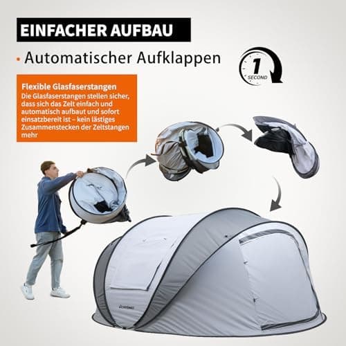 EchoSmile Pop-up-Zelt 4-8 Personen, wasserdicht mit 2 Belüftungsfenstern &.Fail-Safe-Unterstützung, Familienzelt & Outdo