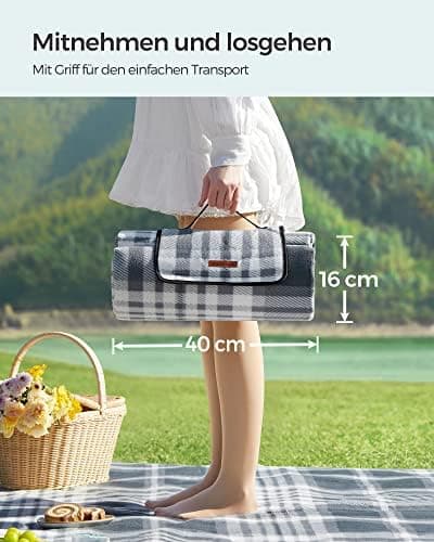 SONGMICS Wasserdichte Picknickdecke, groß, für Camping und Strand, grau-weiß GCM60GW