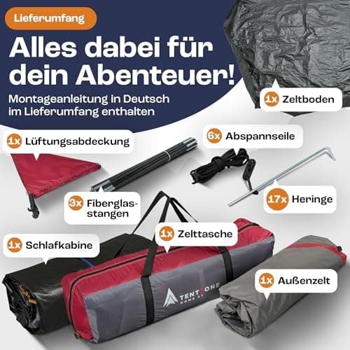 Dome01 Wasserdichtes 2-3 Personen Campingzelt 4000mm, Vorraum mit abnehmbarem Bodenplane, Belüftungsöffnungen, Grau