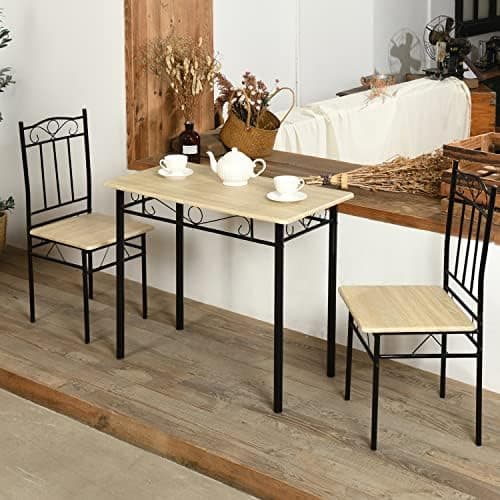 Esszimmer-Set mit Esstisch und 4 Stühlen, Buchenholzmaserung, weiße Metallbeine, perfekt für Esszimmer und Küche, präch