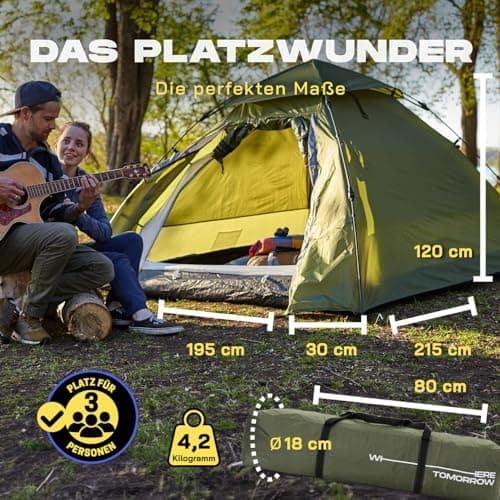 Lumaland Pop Up Camping Zelt 2-3 Personen | 4 Jahreszeiten Igluzelt Leicht, Wasserdicht & Robust | Outdoor Trekking & Fe