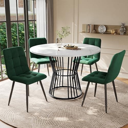 HAUSPROFI Esstisch Set Grün+Schwarz 5-teilig 100x75cm Küchenübersetzung Esszimmergruppe Modern Design Holzmöbel für Küch
