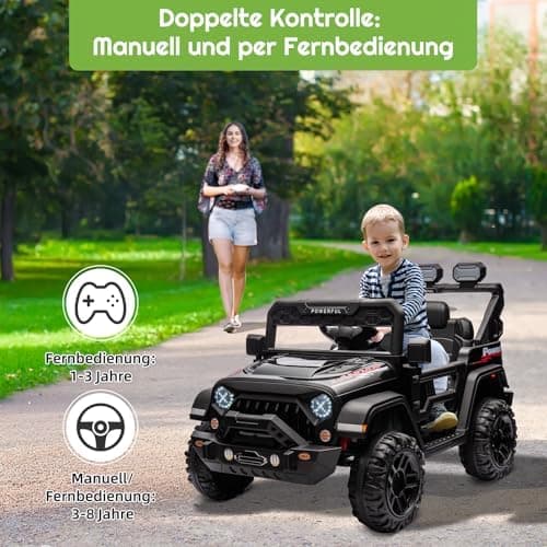 Kinder Elektroauto Schwarz mit Verbesserter Akku 12V 7AH und Sicherheitsgurten
