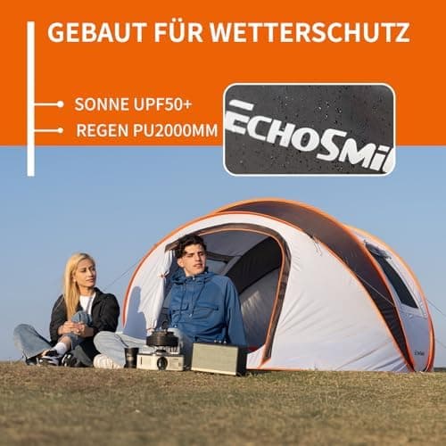 EchoSmile Pop-up-Zelt 4-8 Personen, wasserdicht mit 2 Belüftungsfenstern &.Fail-Safe-Unterstützung, Familienzelt & Outdo