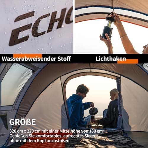 EchoSmile Pop-up-Zelt 4-8 Personen, wasserdicht mit 2 Belüftungsfenstern &.Fail-Safe-Unterstützung, Familienzelt & Outdo