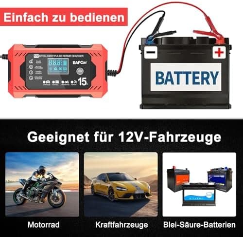15A Autobatterie Ladegerät 12V Smart vollautomatisch für Auto LKW mit Temperaturkompensation