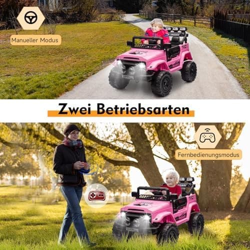 HAUSPROFI Kinder Elektroauto 12V - Elektro Kinderauto mit 2,4G Fernbedienung, LED, Bluetooth und Musik für 3-5 km/h - id