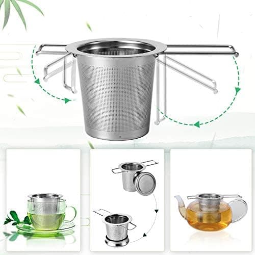 HAUSPROFI Tee-Ei 304 Edelstahl Teefilter 2 Stück für Teekannen, Tassen und Aufbrühen von Blättern mit Deckel und faltbar