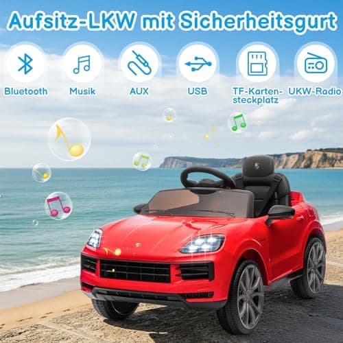 LALAHO Kinder Elektroauto 12V Schwarz mit MP3-Funktion und LED-Leuchten
