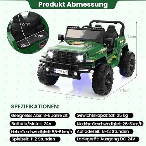 COSTWAY 24V Kinder Elektroauto für 3- bis 8-Jährige mit 2,4G-Fernbedienung und Musik (Rot)  
COSTWAY 24V Kinder Elektroa
