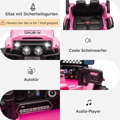 HAUSPROFI Kinder Elektroauto 12V - Elektro Kinderauto mit 2,4G Fernbedienung, LED, Bluetooth und Musik für 3-5 km/h - id