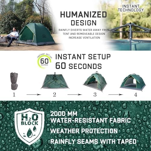 Camping 2 Mann Wasserdichtes Pop Up Zelt 2 Personen Trekking & Festival Igluzelt Sekundenzelt 230x170x135cm Perfekter Wi