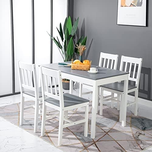 Essstisch mit 4 Stühlen Grau Weiß Kiefer Holz Esszimmer Küche Wohnzimmer