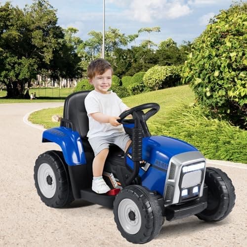 COSTWAY 12V 3-Gang Traktor mit LED Lichtern, Musik & Hupe für Kinder ab 3 Jahre - Grün