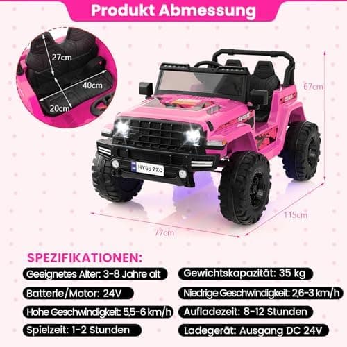 COSTWAY 24V Kinder Elektroauto für 3- bis 8-Jährige mit 2,4G-Fernbedienung und Musik (Rot)  
COSTWAY 24V Kinder Elektroa