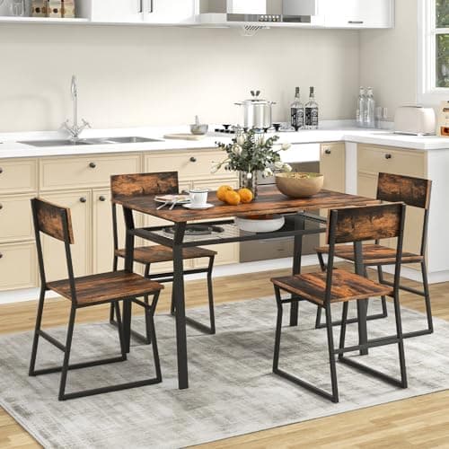 GIANTEX Essgruppe Esstisch Metallrahmen Set für 4 Personen, Esszimmergarnitur Küchentisch Sitzgruppe Industrie culpa
