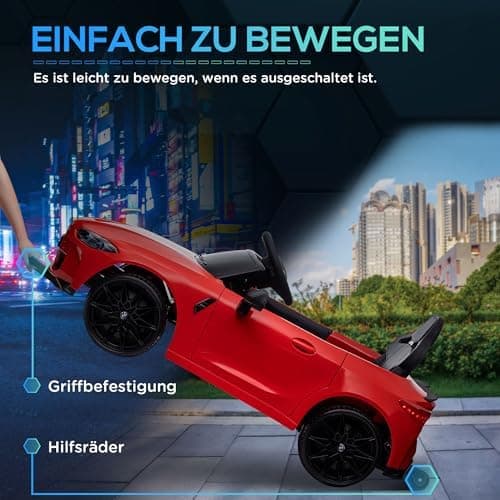 AIYAPLAY Kinder Elektroauto für 3-5 Jahre Kinder - 12V 2,4 GHz Fernbedienung mit Hupe, LED, Musik & Sanftstart - Rot