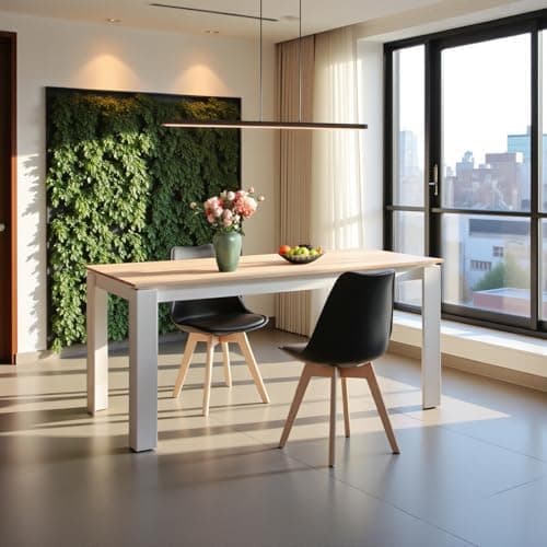 Esszimmergruppe Esstisch 120CM Rechteckig Holz + 4er Stühle grau Eiche-Weiß Tischbein für Wohnzimmer Küche Büro