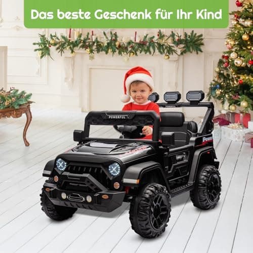 Kinder Elektroauto Schwarz mit Verbesserter Akku 12V 7AH und Sicherheitsgurten