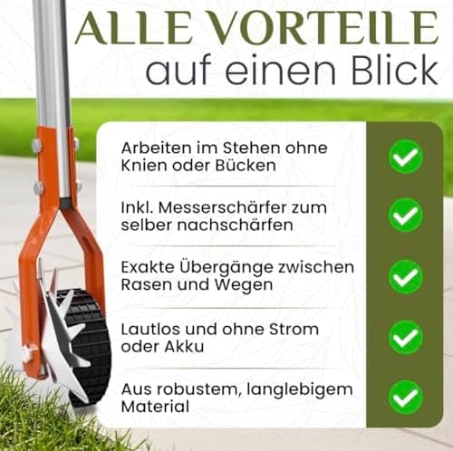 Rasenkantenschneider – 4-teilig Verstellbarer Edelstahlgriff, ideal für alle Körperstellen, verbesserter gepolsterter Gr