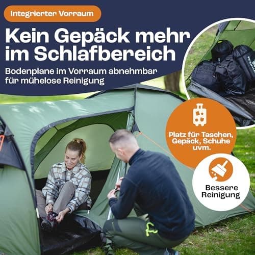 Dome01 Wasserdichtes 2-3 Personen Campingzelt 4000mm, Vorraum mit abnehmbarem Bodenplane, Belüftungsöffnungen, Grau