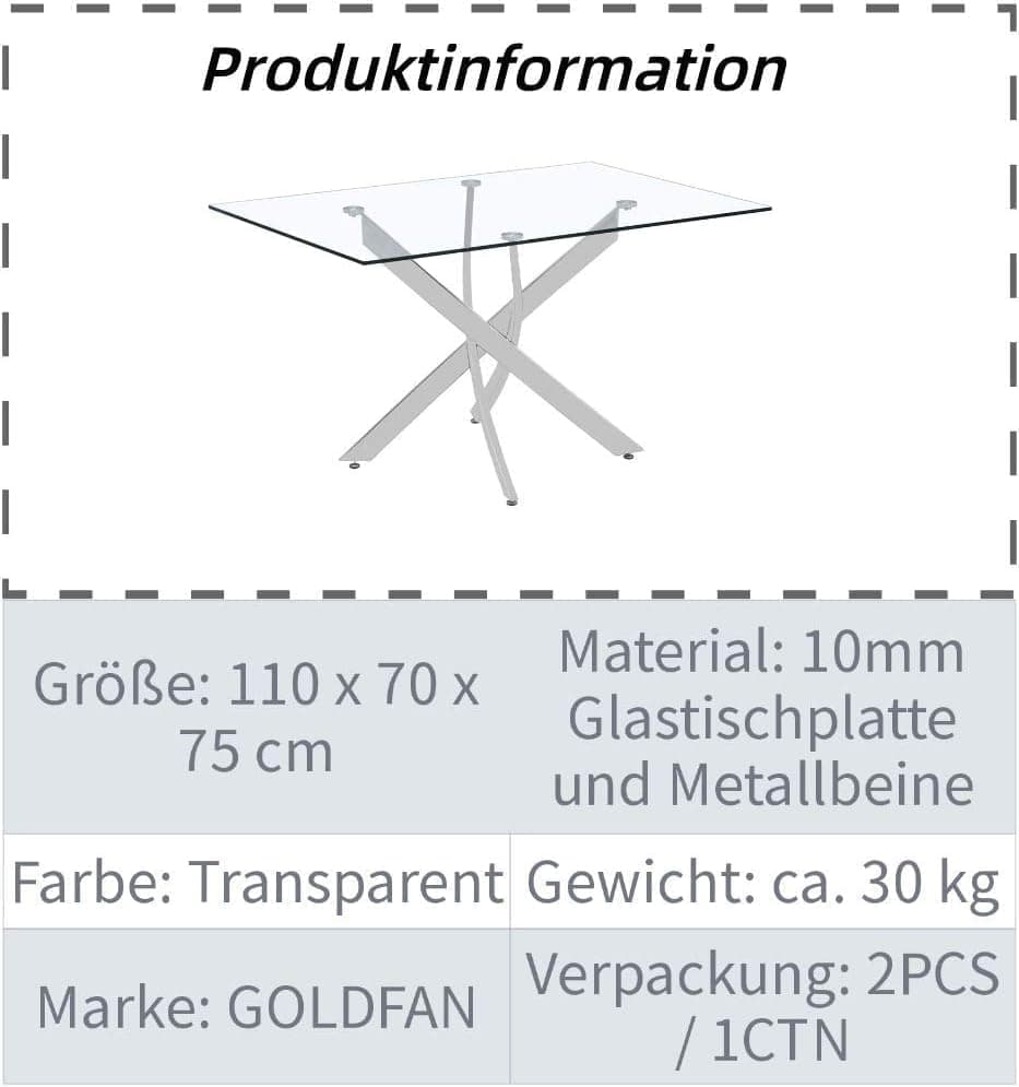 Goldfan Esstisch Set für Küche, Esszimmer & Wohnzimmer (110cm, Schwarz) mit Kunstleder Stühlen
| Goldfan Rechteckiger G