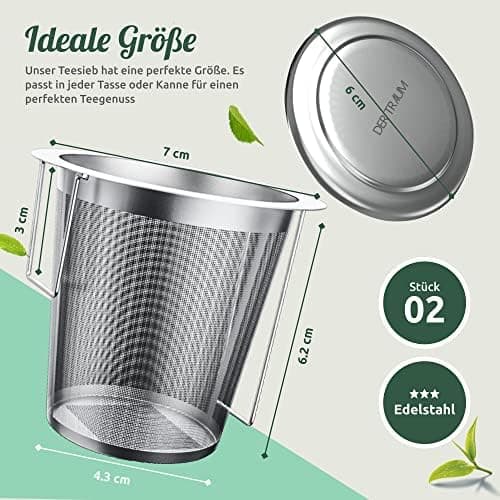 Teesieb für Losen Tee aus 304 Rostfreiem Edelstahl – Feinmaschig und Spülmaschinengeeignet – Farben: Silber, Rot – 2 Stü