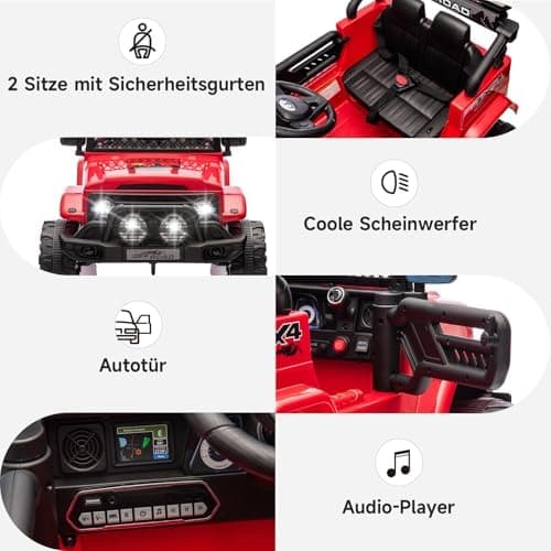 HAUSPROFI Kinder Elektroauto 12V SUV - Realistischer Fahrspaß mit maximaler Sicherheit | 3-Punkt-Gurt, |4G-Fernbedienung