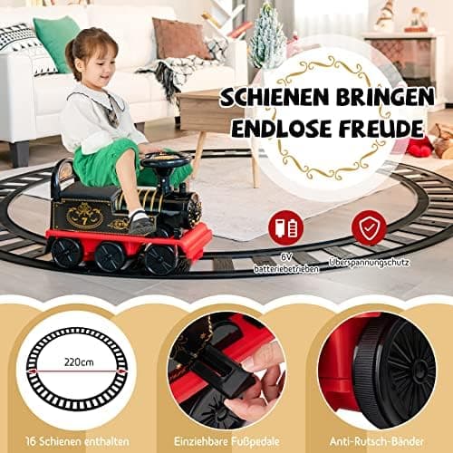 COSTWAY 6V Kinder Elektroauto Grün - Elektro Zug mit Musik & Lichter für 3+ Jährige Kinder im Haus oder Garten