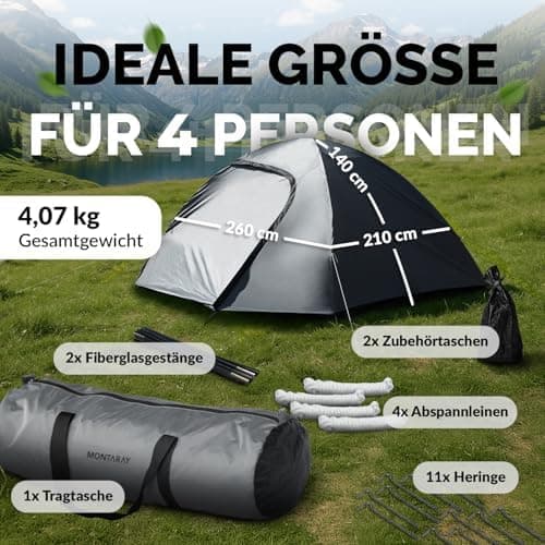 Zelt 2 oder 4 Personen Doppelwandiges Campingzelt mit Mückenschutz ideal für Camping & Festival leicht, faltbar inkl. Tr