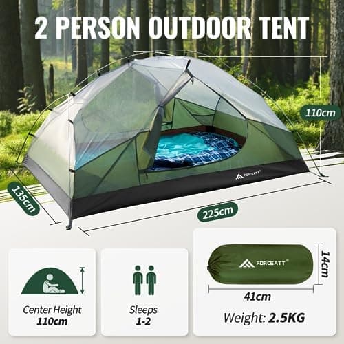 Forceatt 2-3 Personen Zelt, Wasserdicht & Winddicht, 2-Door Ultraleichte Rucksack Zelt für Camping und Outdooraktivitäte